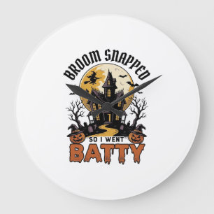 Lustige Hexe Halloween Spukhaus Batty Grafik Große Wanduhr