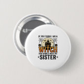 Lustige Hexenschwester Halloween Vintage Grafik_1 Button (Vorne & Hinten)