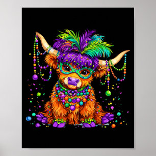 Lustige Highland-Kuh-Mardi-Gras-Perlen Poster