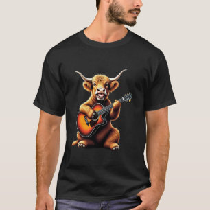 Lustige Highland-Kuh mit Gitarre-Design für Musik T-Shirt