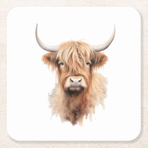 Lustige Highland-Kuh-Wasserfarbe-Ranch Rechteckiger Pappuntersetzer