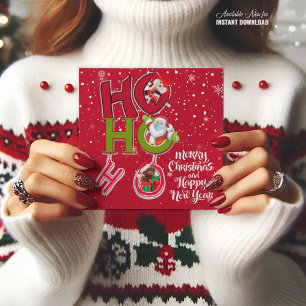 Lustige HO HO HO Retro Weihnachtsfeier Karten