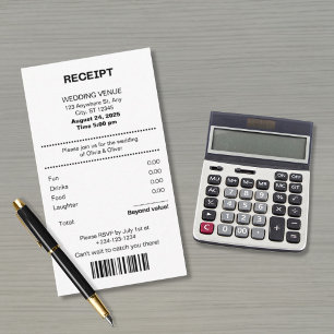 Lustige Hochzeits-Einladung im Receipt-Design Begleitkarte