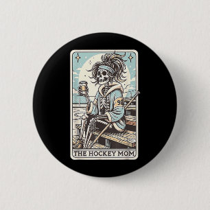 Lustige Hockey-Mutter-Skelettkarte Button
