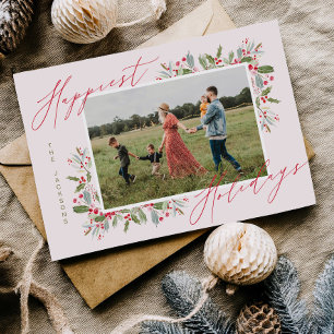 Lustige Holly-Weihnachts-Feiertags-Familienfotokar Feiertagskarte