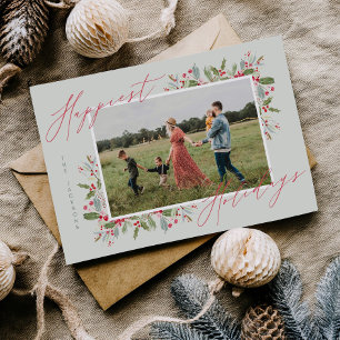 Lustige Holly-Weihnachts-Feiertags-Familienfotokar Feiertagskarte