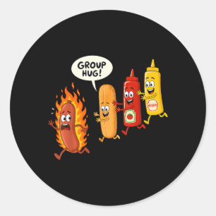 Lustige Hotdog-Gruppenumarmung Wurst Brötchen Chup Runder Aufkleber