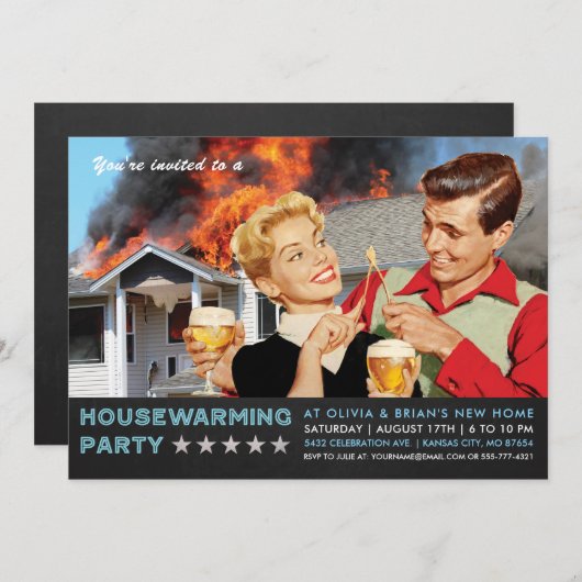 Lustige Housewarming-Party Einladungen | auf Feuer (Vorne/Hinten)
