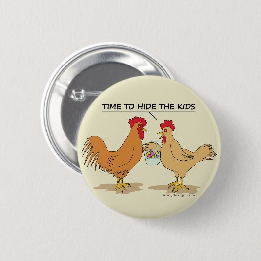 Lustige Huhn-Osterei-Jagd-Cartoon-Beige Button (Vorne & Hinten)