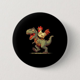 Lustige Hühner reiten Dinosaurier-Grafik für Junge Button