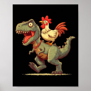Lustige Hühner reiten Dinosaurier-Grafik für Junge Poster
