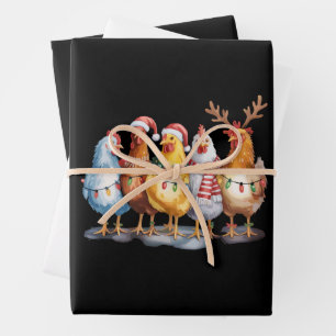 Lustige Hühner-Weihnachtslichter Bauernhof-Tier-We Geschenkpapier Set