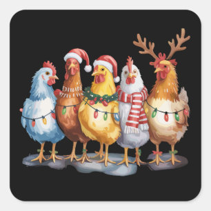 Lustige Hühner-Weihnachtslichter Bauernhof-Tier-We Quadratischer Aufkleber