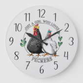 lustige Hühnerfreunde Wortart Große Wanduhr (Vorderseite)