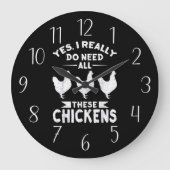 lustige Hühnerliebhaber Wortart Große Uhr (Vorderseite)
