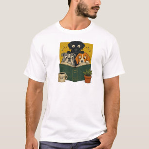 Lustige Hunde beim Lesen eines Buches Retro-Cartoo T-Shirt