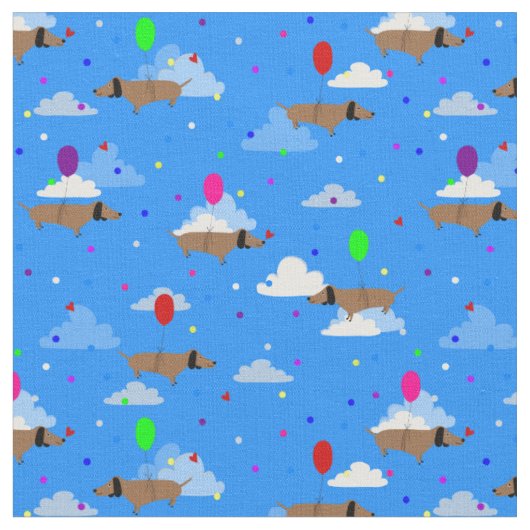 lustige Hunde Dackel Ballonwolken Stoff (Nahaufnahme)