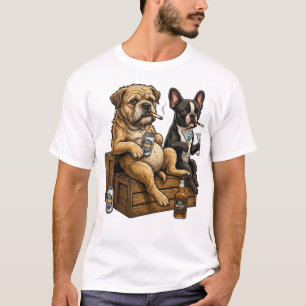 Lustige Hunde, die Bier und Whiskey trinken Retro- T-Shirt