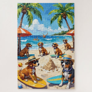 Lustige Hunde Strandparty Sommer Hundeliebhaber Ku Puzzle
