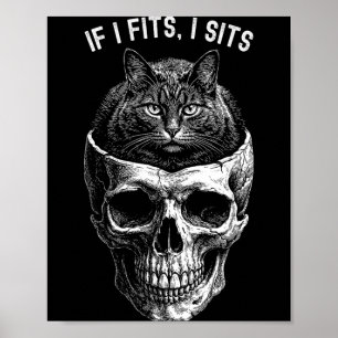 Lustige If Fits Sit schwarze Katze Schädel Minimal Poster
