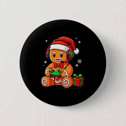 Lustige Ingwerbrot-Gaming-Pyjamas Weihnachten Xma Button (Vorderseite)