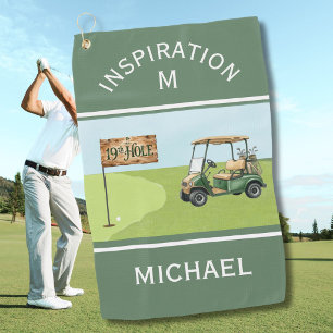 Lustige Inspirierende 19. Loch Name Monogramm Golfhandtuch
