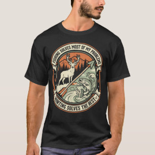 Lustige Jagd Angeln Hirsch Bock Forelle Vintage T-Shirt