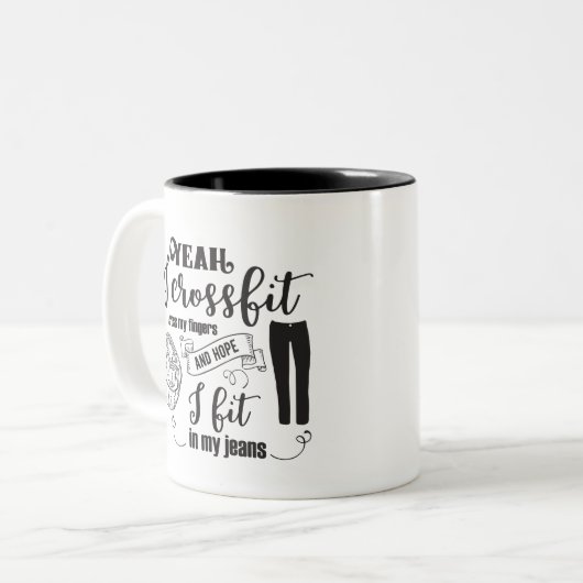 lustige Jeanswortkunst Zweifarbige Tasse (Vorderseite Links)