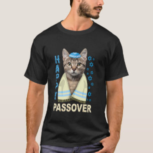 Lustige jüdische süße Katze mit Kippah Matzah Froh T-Shirt