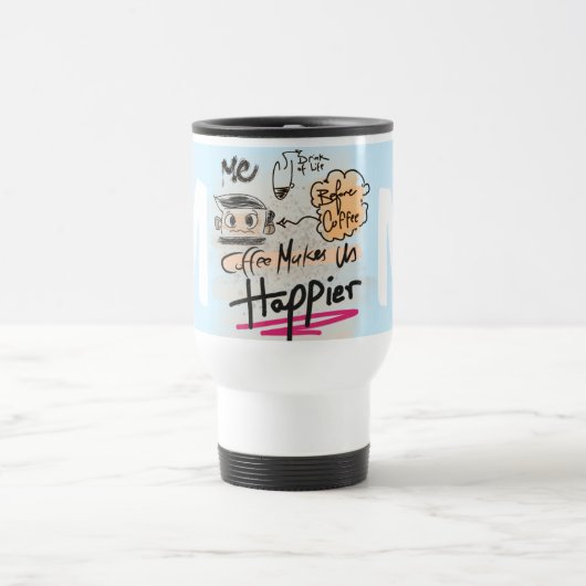 Lustige Kaffee-Liebhaber Cartoon-Monogramm Reisebecher (Mittel)