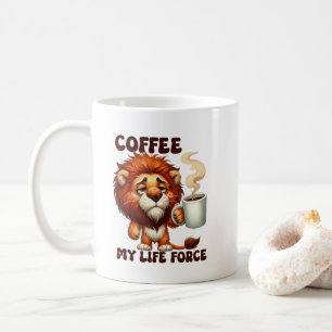 Lustige Kaffeellebenskraft-Löwe-Wortkunst Kaffeetasse