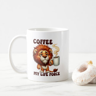 Lustige Kaffeellebenskraft-Löwe-Wortkunst  Kaffeetasse