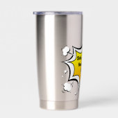 Lustige Kaffeetasse im Comic-Stil mit Zitat Thermobecher (Rechts)