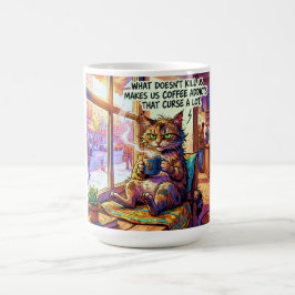Lustige Kaffeetasse mit Design einer mürrischen Ka