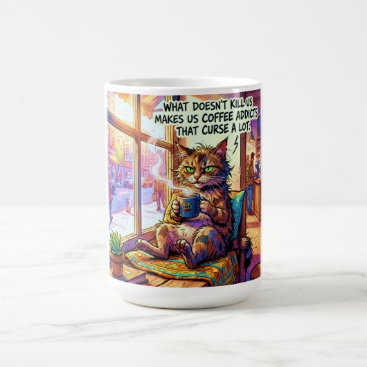Lustige Kaffeetasse mit Design einer mürrischen Ka (Mittel)