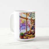 Lustige Kaffeetasse mit Design einer mürrischen Ka (Vorderseite Links)