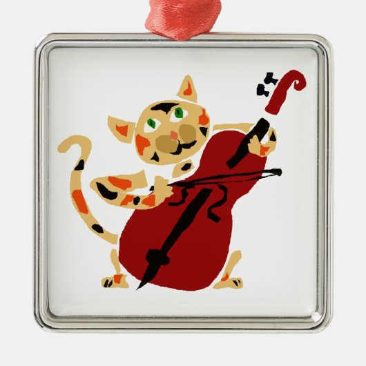 Lustige Kaliko-Katze, die Cello-Kunst-Cartoon Ornament Aus Metall (Vorne)