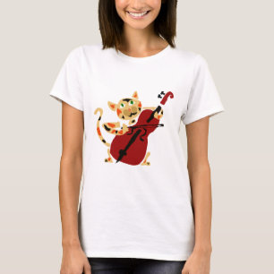 Lustige Kaliko-Katze, die Cello-Kunst-Cartoon T-Shirt