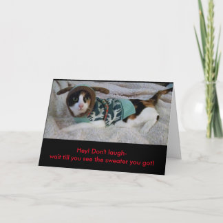 lustige Kalikokatze in Geweihstrickjacke Chrismas Feiertagskarte