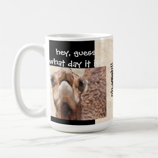 Lustige Kamel BUCKEL-TAGkaffee-Tasse, Schwarzes u. Kaffeetasse (Links)