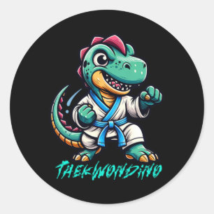 Lustige Kampfsportarten Karate Taekwondo Dino Tier Runder Aufkleber