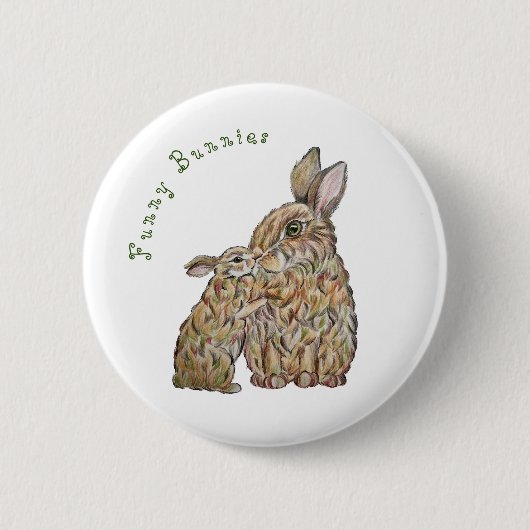 Lustige Kaninchen. Bleistiftzeichnung Button (Vorderseite)