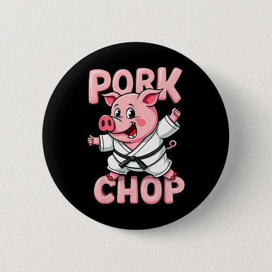Lustige Karate-Schweinekotelett Martial Button (Vorderseite)