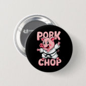 Lustige Karate-Schweinekotelett Martial Button (Vorne & Hinten)