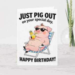 Lustige Karte eines sonnenbadenden Schweins zum Ge