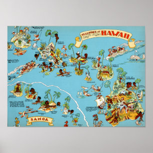 Lustige Karte Hawaiis Poster