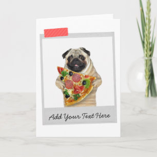 Lustige Karte mit Pizza-Stück-Mops-Hund