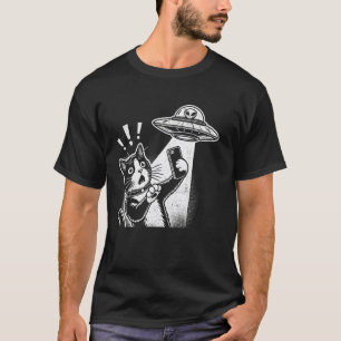 Lustige Katze Alien UFO Begegnung Sci-Fi Selfie T-Shirt