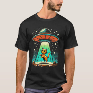 Lustige Katze Alien UFO Begegnung Sci-Fi T-Shirt