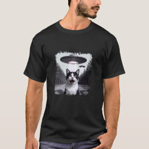 Lustige Katze Alien UFO macht ein Selfie Foto Witz T-Shirt